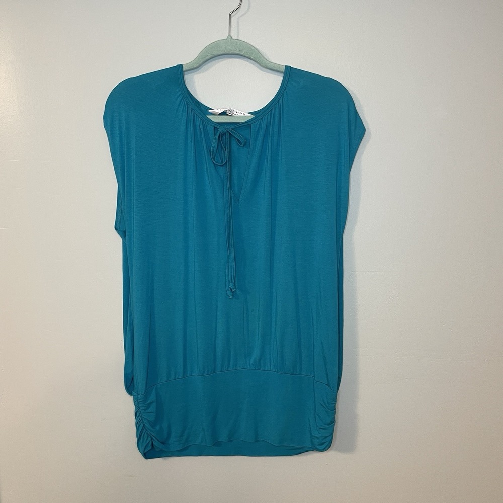 Trina Turk Woman Size M Blue Blouse Cinched Sides Comfort Casual